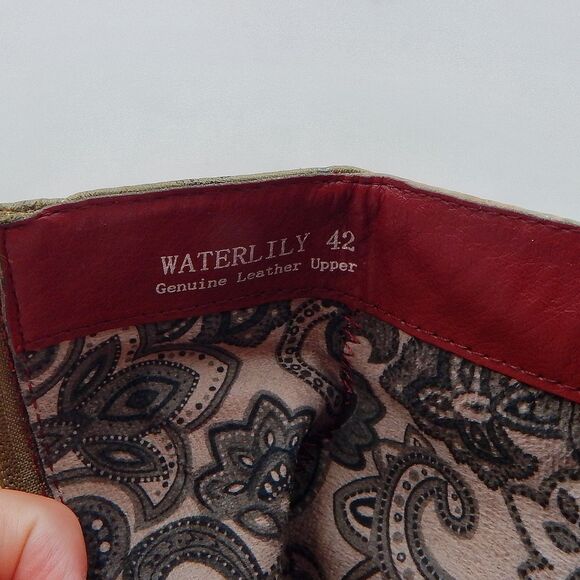 Spring Step L'Artiste Boots 42/11 Green Floral Leather Waterlily Zip Ankle Boho - Picture 9 of 14